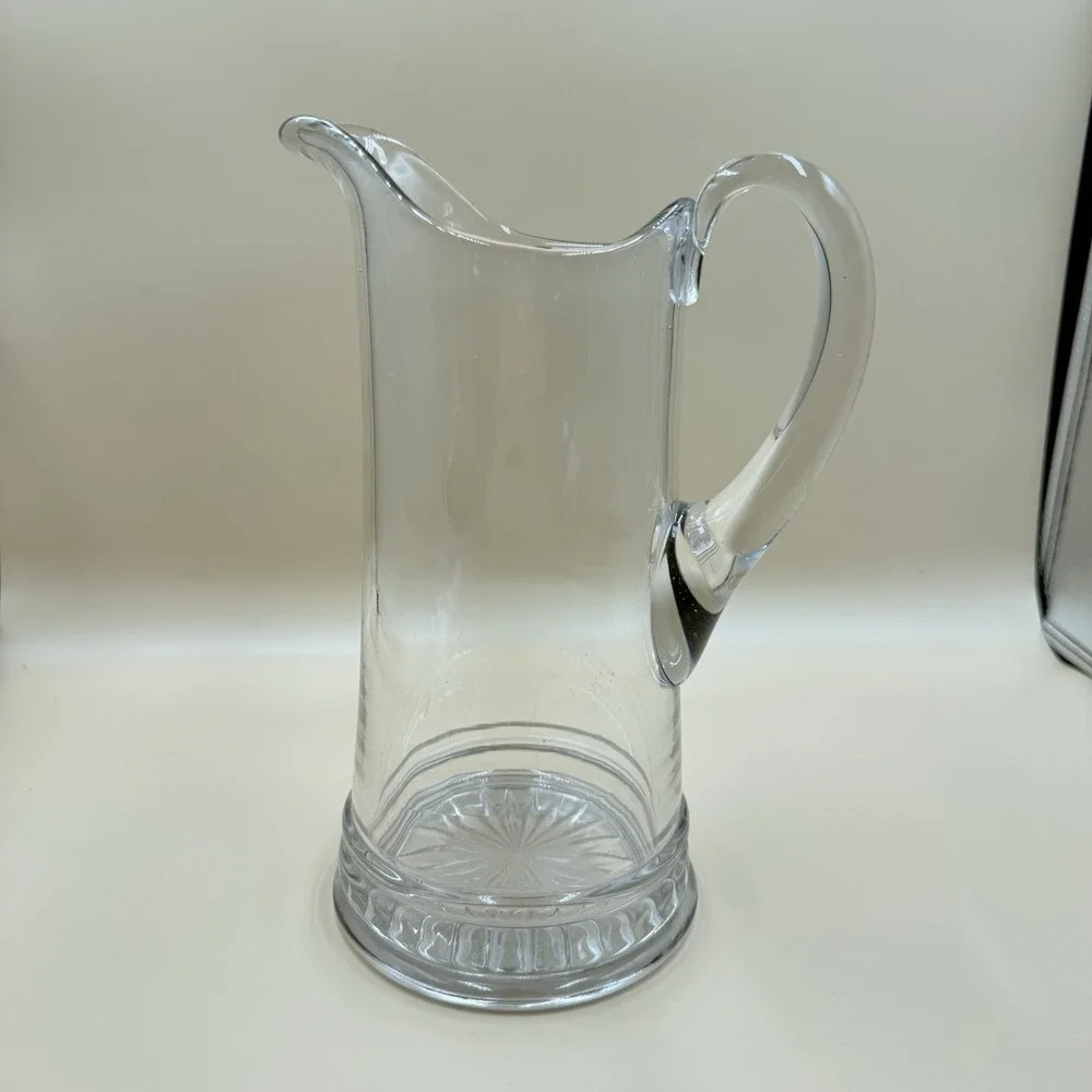 Vintage Clear Glass Etched Crystal Glass Pitcher Minimalist Summer Sunburst